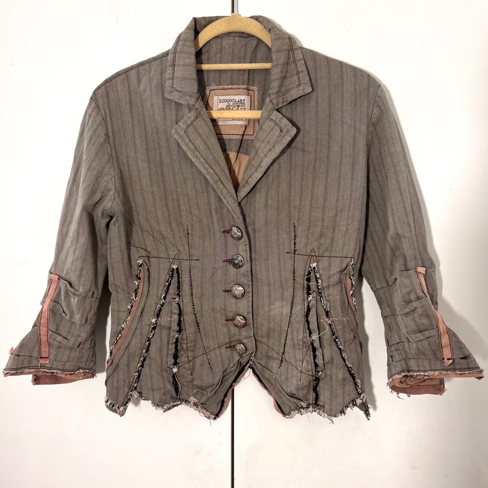 Iconoclast Y2K Blazer Jacket Size Herringbone Deconstructed Cropped Edgy